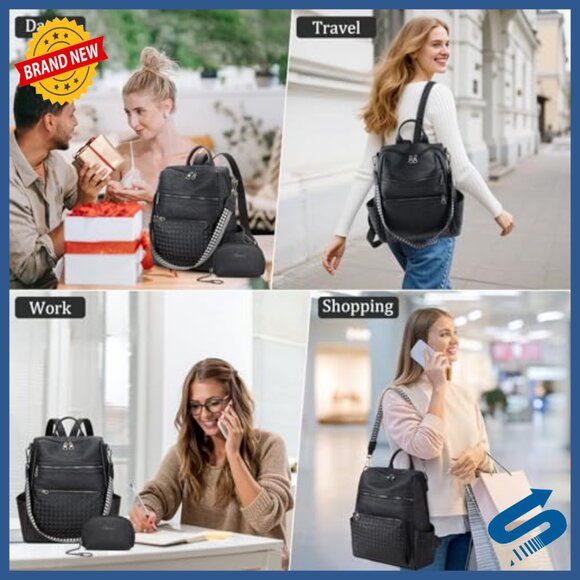 Faux Leather Backpack Purse Convertible Shoulder Bag Large Capacity Work Travel main image 5